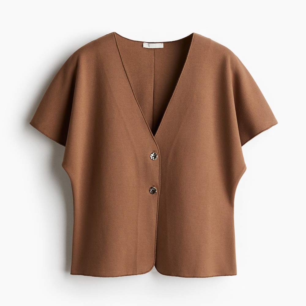H&M Brown V-Neck Button Top | Size Small | Minimalist Neutral Cardigan